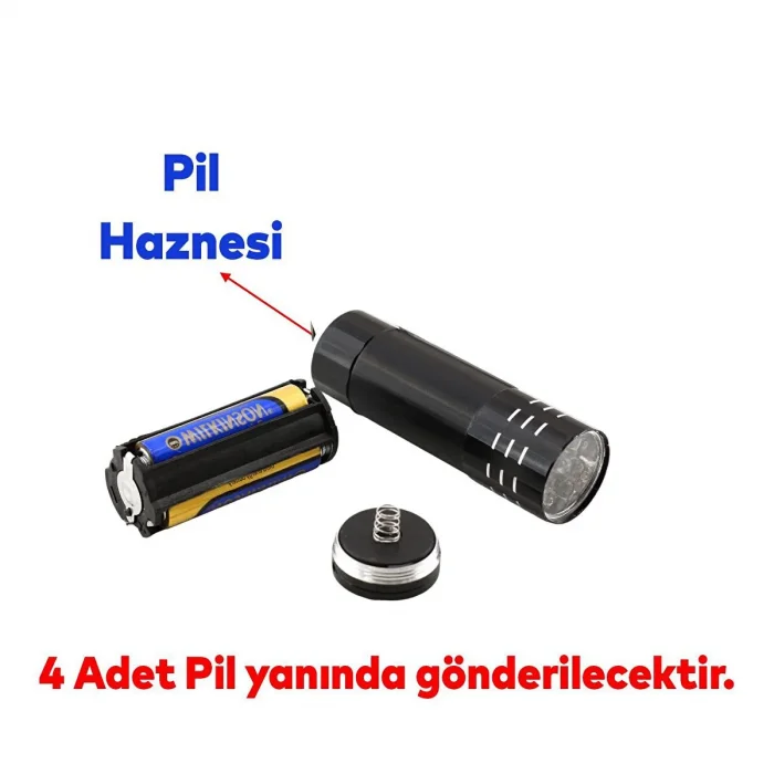 9 Ledli Pilli EL Feneri Metal Kasa