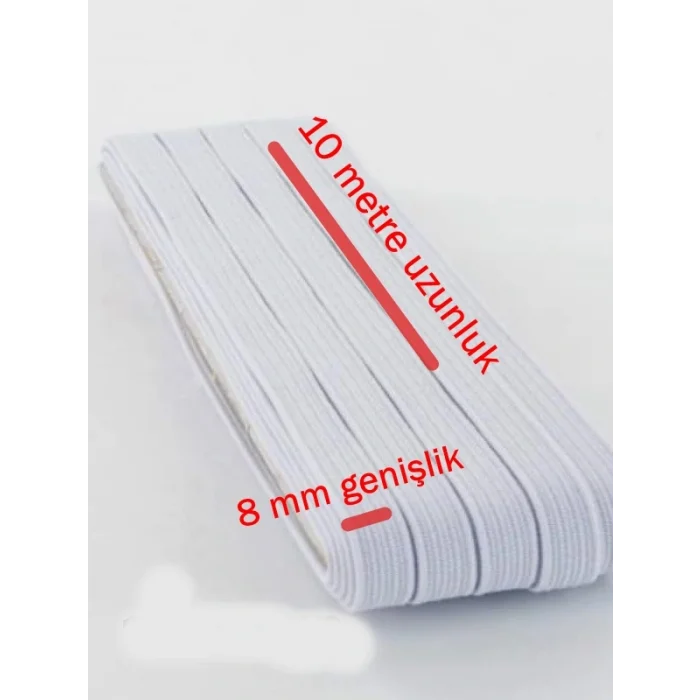Bel Paça Don Lastiği Geniş Yassı Lastik 10 Metre 8 mm beyaz