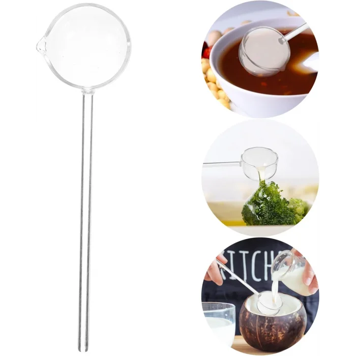 Borosilikat Cam Kepçe Lüks Isıya Dayanıklı Servis Sunum Kaşığı Cam Sos ve Çorba Kepçesi