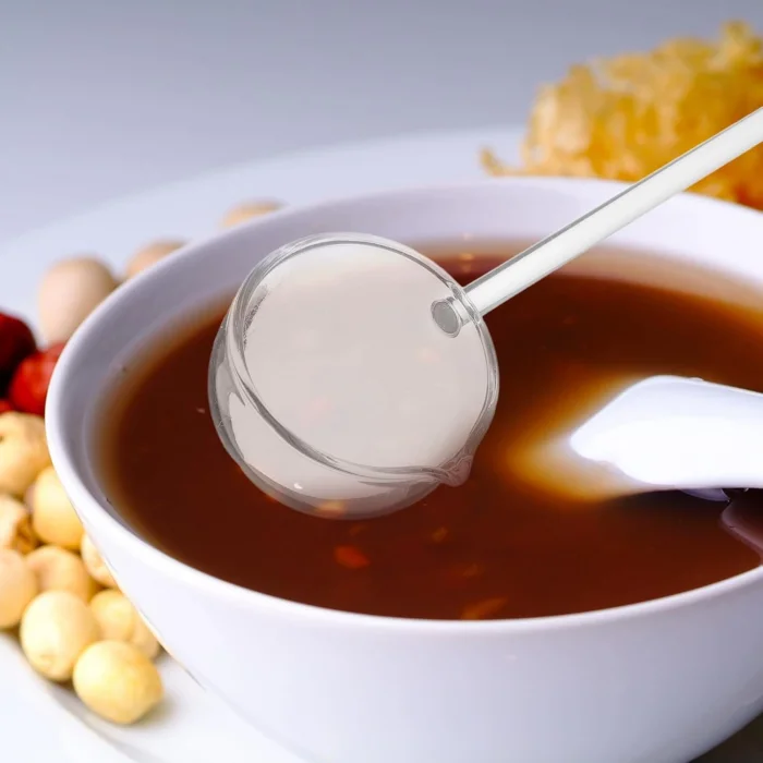 Borosilikat Cam Kepçe Lüks Isıya Dayanıklı Servis Sunum Kaşığı Cam Sos ve Çorba Kepçesi