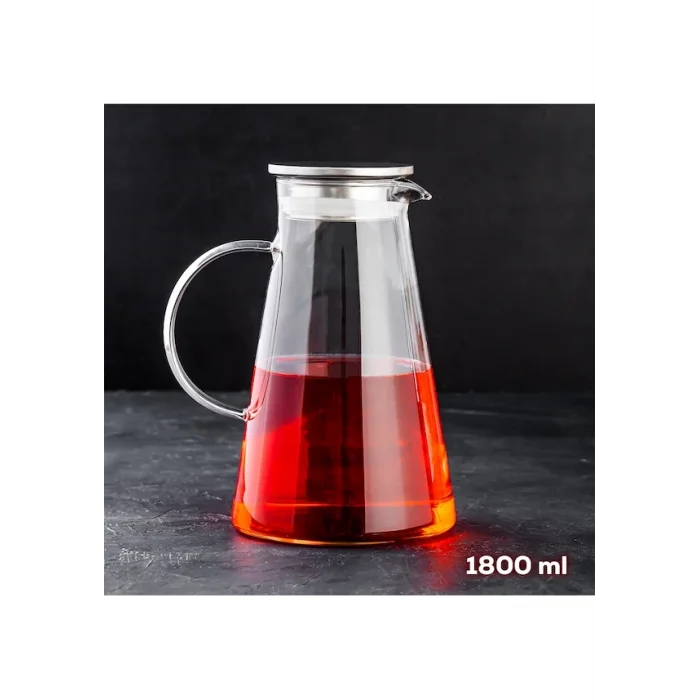 Borosilikat Cam Sürahi Metal Kapaklı Cam Sürahi