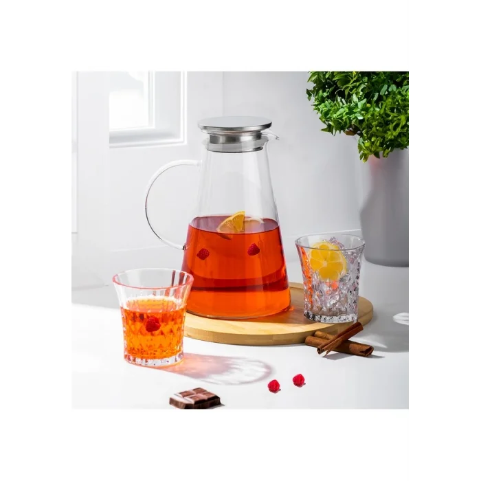 Borosilikat Cam Sürahi Metal Kapaklı Cam Sürahi