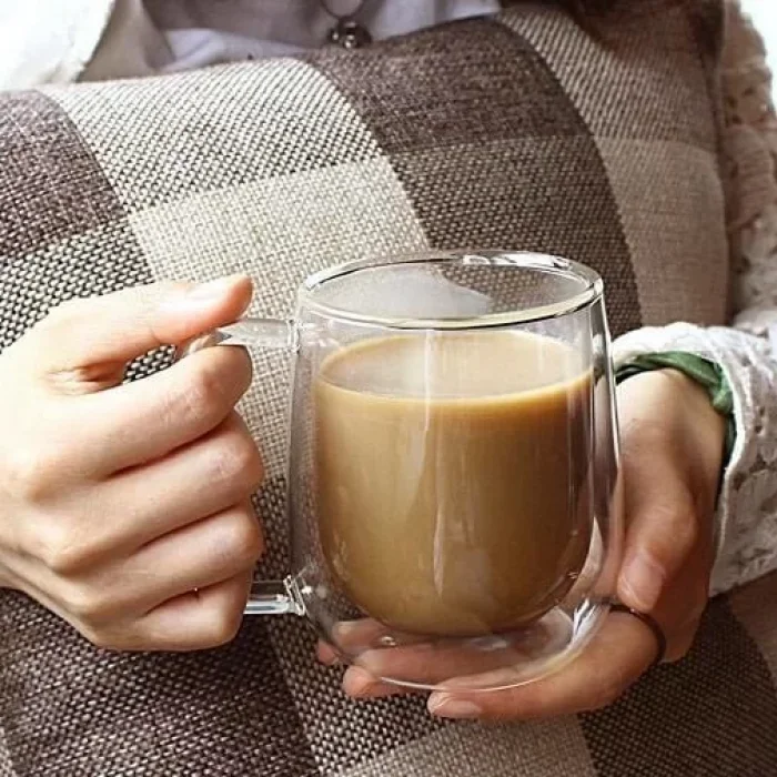 Çift Cidarlı Cam Kupa 250 ml El Yakmayan Bardak