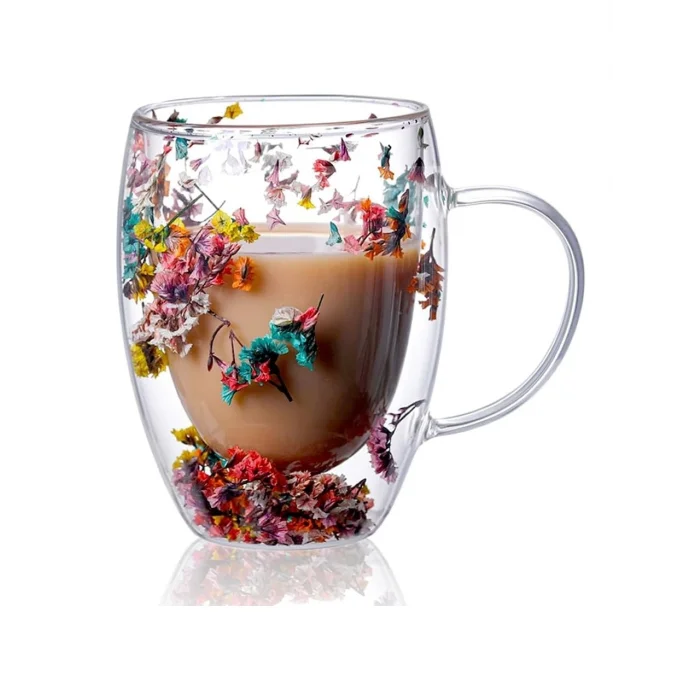 Çift Cidarlı İçi Çiçekli Bardak Kupa Fincan