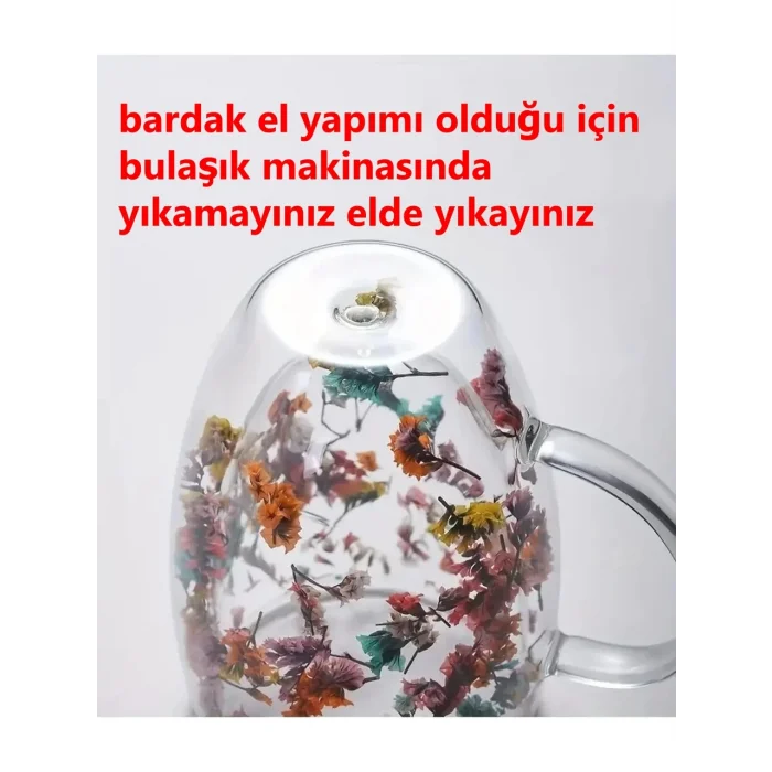 Çift Cidarlı İçi Çiçekli Bardak Kupa Fincan