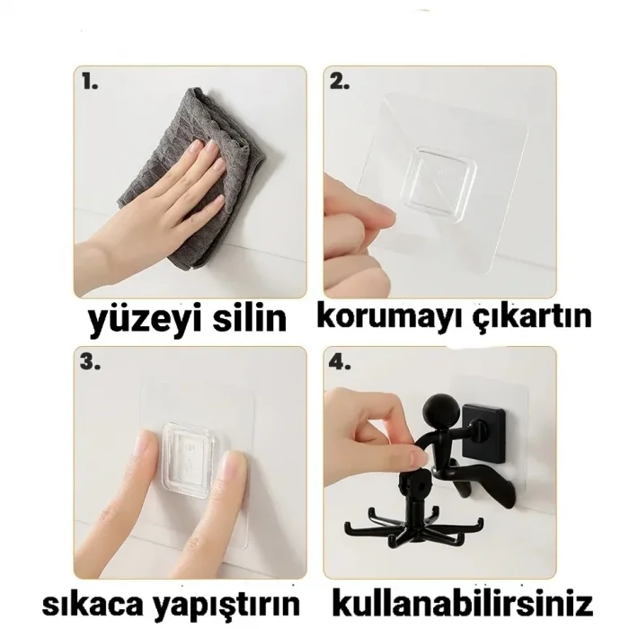 1 Adet Döner Başlı Yapışkanlı Askı