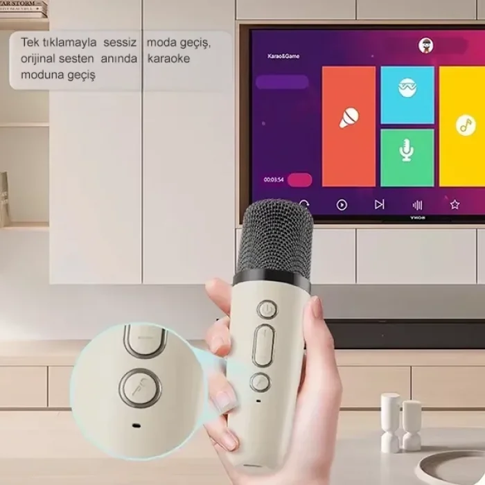 K12 Kablosuz Bluetooth Hoparlör Karaoke Mikrofon 5 Ses Efektli Rgb Ses Bombası Usb Sd FM Radyo