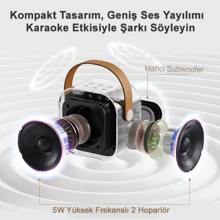 K12 Kablosuz Bluetooth Hoparlör Karaoke Mikrofon 5 Ses Efektli Rgb Ses Bombası Usb Sd FM Radyo
