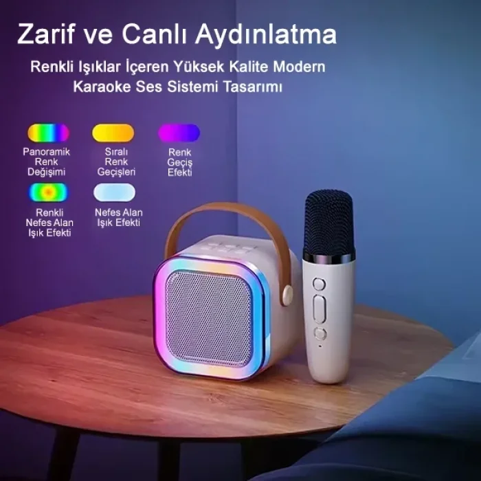 K12 Kablosuz Bluetooth Hoparlör Karaoke Mikrofon 5 Ses Efektli Rgb Ses Bombası Usb Sd FM Radyo