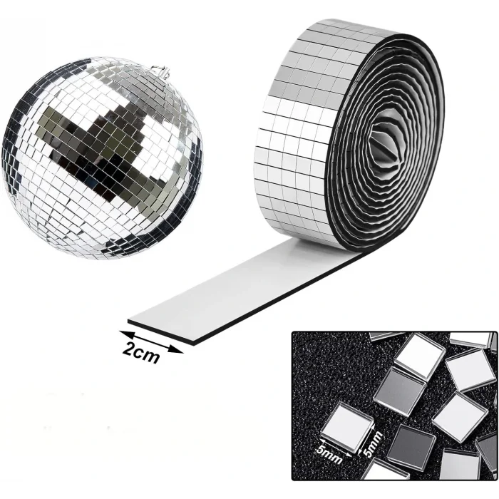 Kendinden Yapışkanlı Aynalı Mozaik Taşlı Dekor Bandı Disko Taşları 1 Metre Gümüş Renk