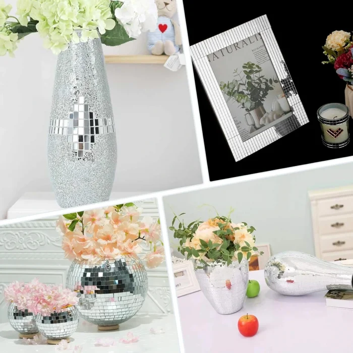 Kendinden Yapışkanlı Aynalı Mozaik Taşlı Dekor Bandı Disko Taşları 1 Metre Gümüş Renk