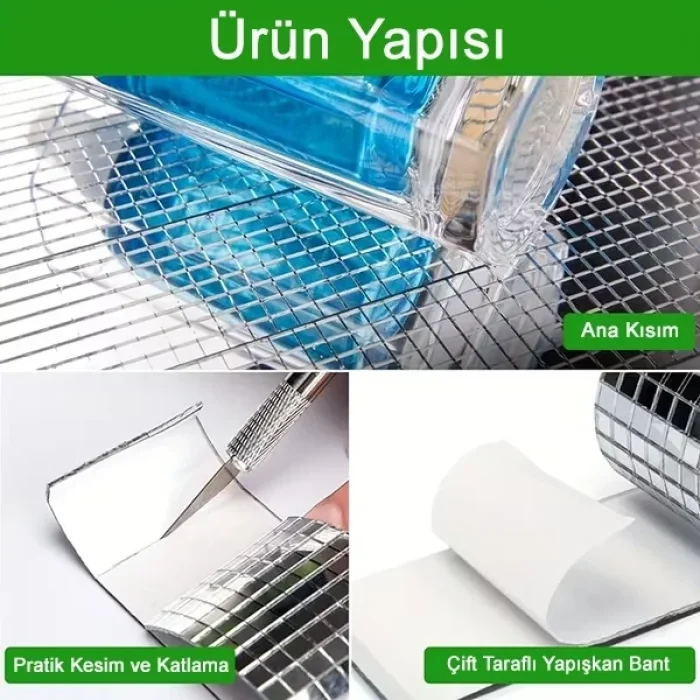 Kendinden Yapışkanlı Aynalı Mozaik Taşlı Dekor Bandı Disko Taşları 1 Metre Gümüş Renk