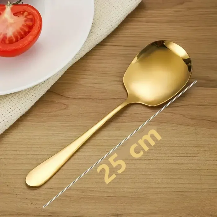 Lüks Servis Sunum Pilav Salata ve Tatlı Servis Kaşığı Paslanmaz Çelik Gold Parlak 25 CM