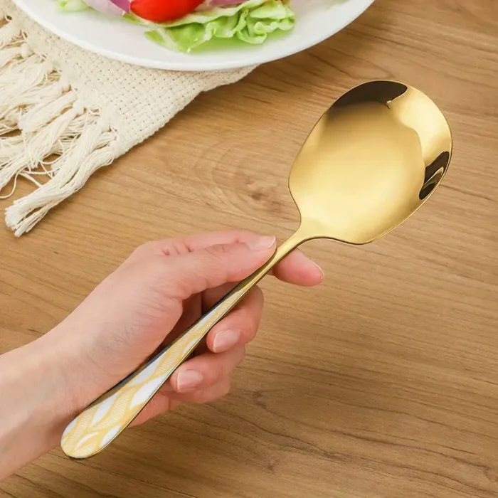 Lüks Servis Sunum Pilav Salata ve Tatlı Servis Kaşığı Paslanmaz Çelik Gold Parlak 25 CM