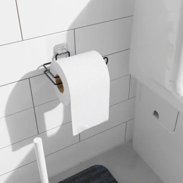 Metal Siyah Wc Tuvalet Kağıdı Askı Aparatı Yapışkanlı
