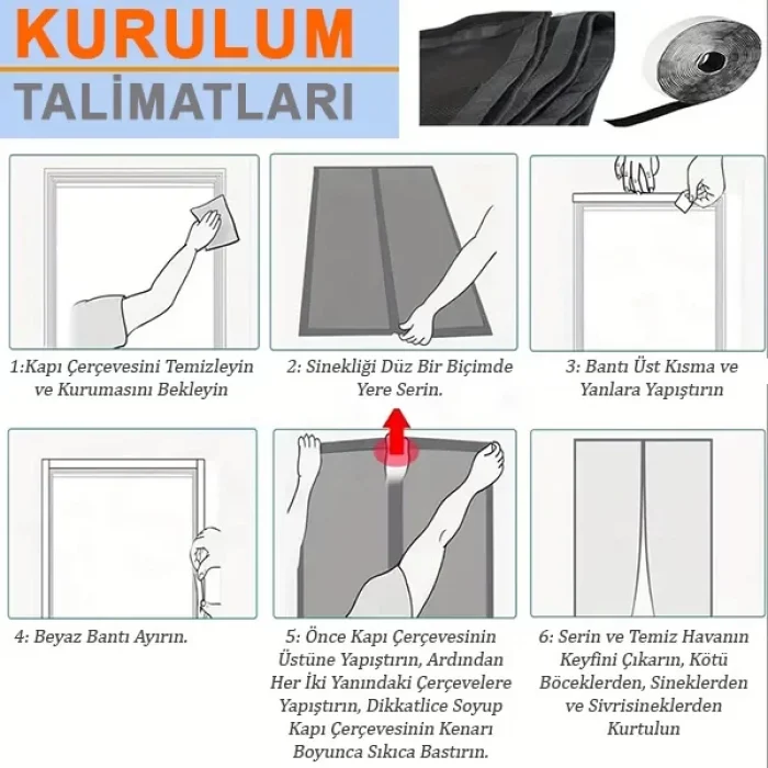 Siyah Mıknatıslı Kapı Sinekliği 105 x 210 cm beyaz renk