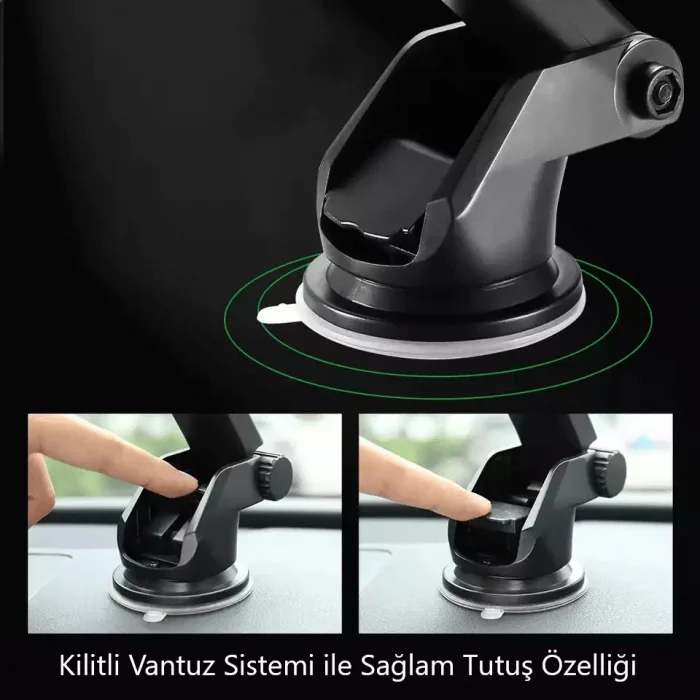Vantuzlu Araç Telefon Tutucu Teleskobik Kıskaçlı