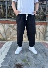 Bol Kalıp Siyah Keten Pantolon