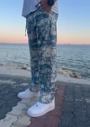 Dijital Baskı Mavi Renk Pantolon