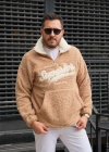 Bej Fermuarlı Peluş Sweatshirt