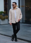 Bej Oversize Kadife Gömlek