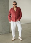 Fresh Bordo Keten Gömlek