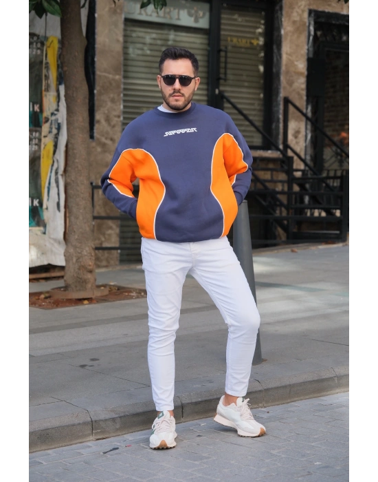 Lacivert Super Fast Parçalı Sweatshirt