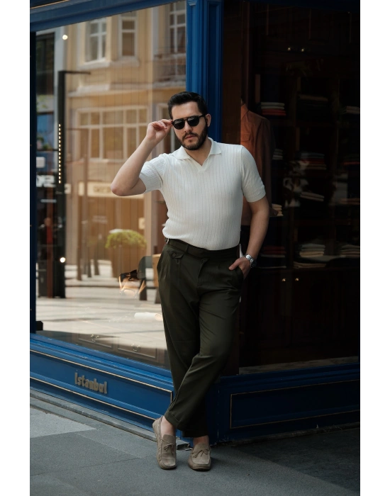 Beyaz Yakalı Triko T-Shirt