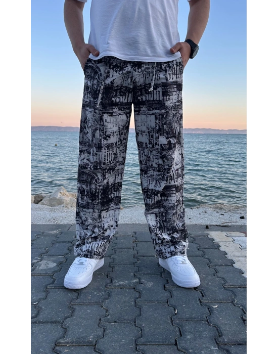 Dijital Baskı Siyah Pantolon