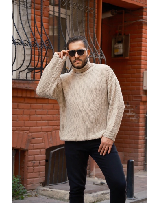 Bej Boğazlı Örme Kazak