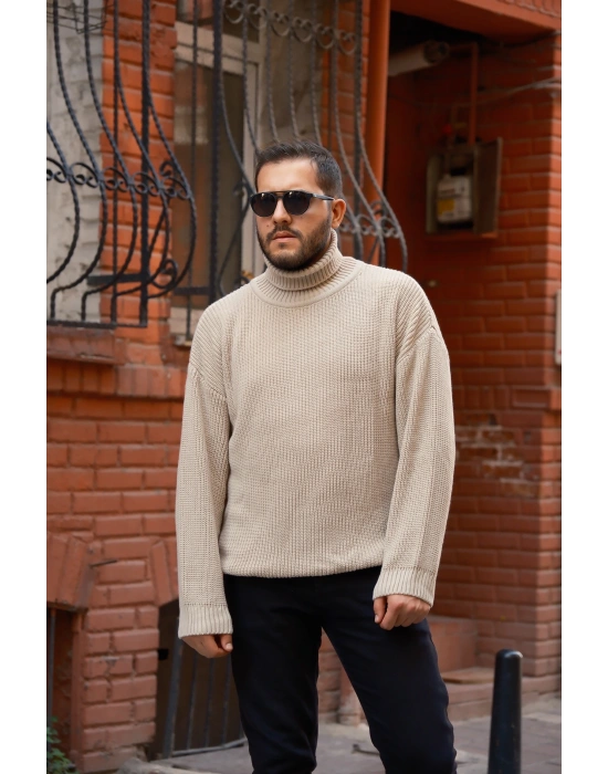 Bej Boğazlı Örme Kazak