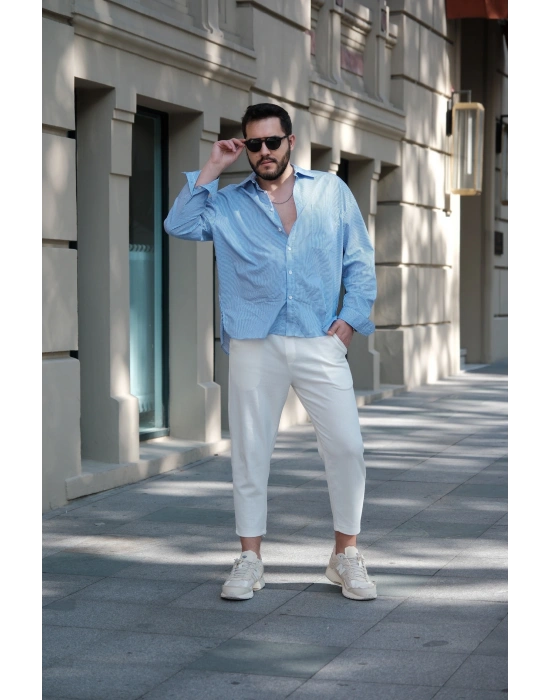 Çizgili Tek Cepli Gömlek