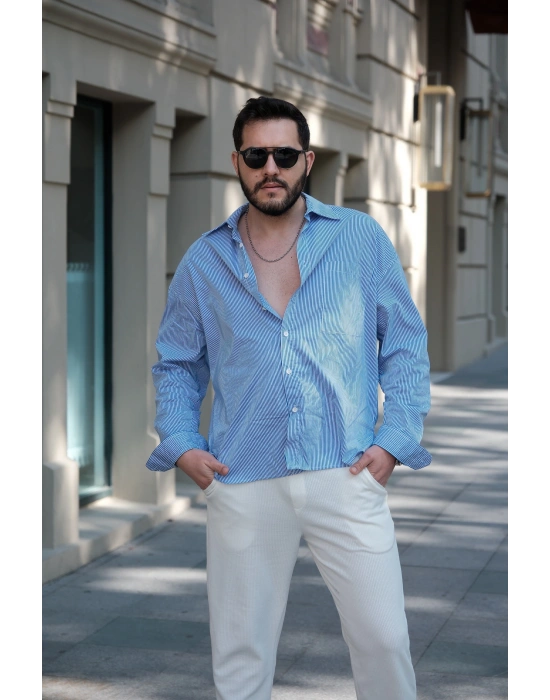 Çizgili Tek Cepli Gömlek