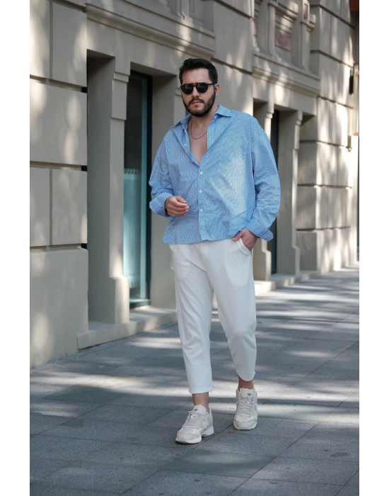 Çizgili Tek Cepli Gömlek