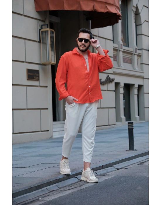 Dokulu Oversize Kırmızı Gömlek