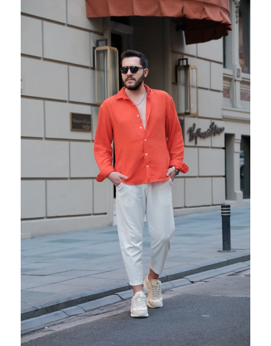 Dokulu Oversize Kırmızı Gömlek