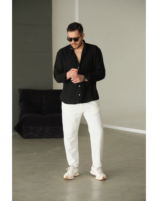 Dokulu Siyah Gömlek