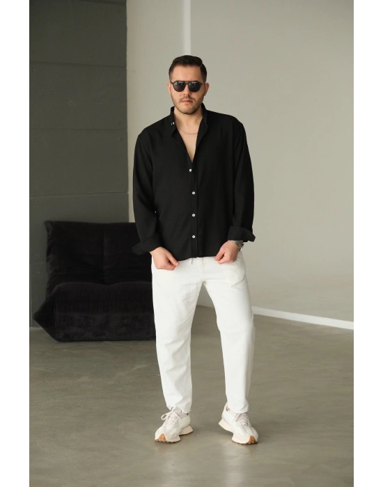 Dokulu Siyah Gömlek