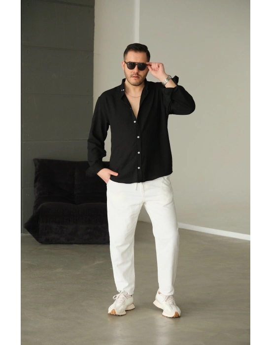 Dokulu Siyah Gömlek