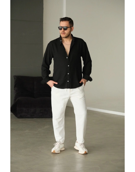 Dokulu Siyah Gömlek