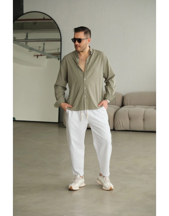 Fresh Haki Keten Gömlek