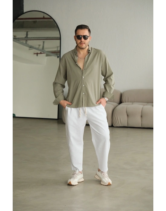 Fresh Haki Keten Gömlek