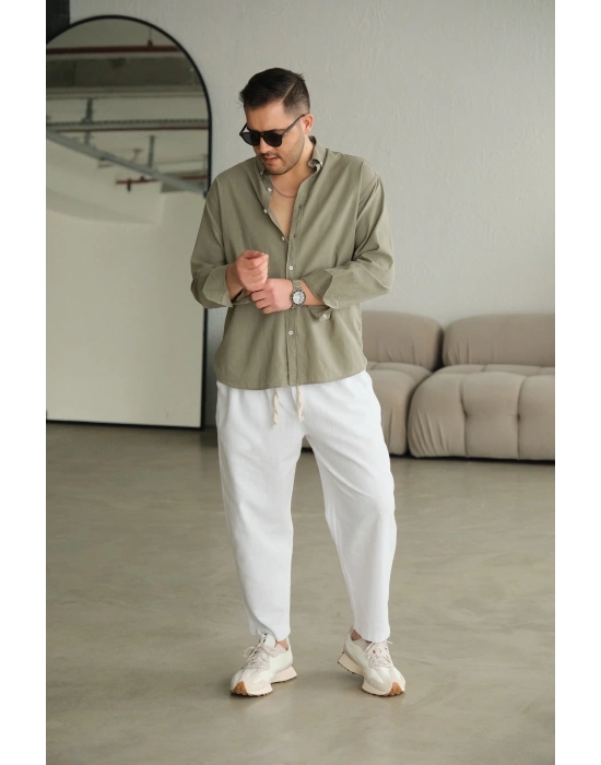 Fresh Haki Keten Gömlek