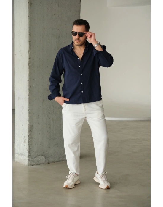 Fresh Lacivert Keten Gömlek