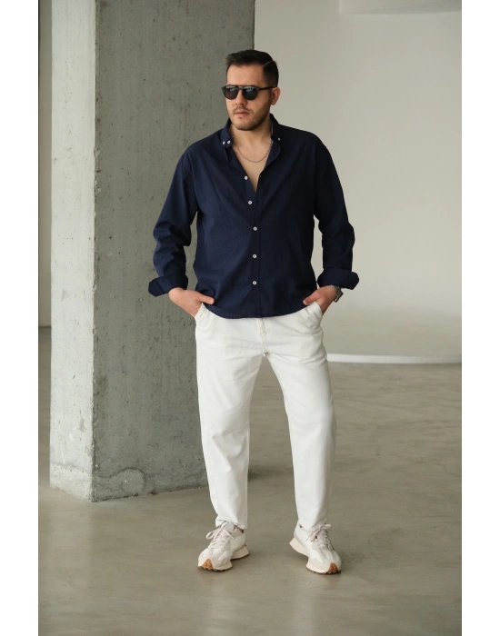 Fresh Lacivert Keten Gömlek