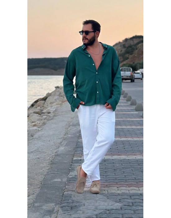 Fresh Yeşil Keten Gömlek
