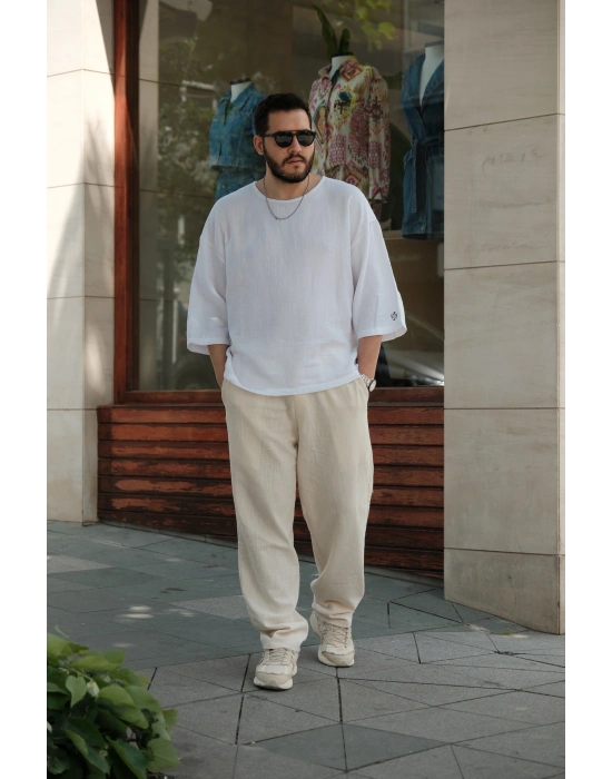 GG Beyaz Fakir Kol T-Shirt