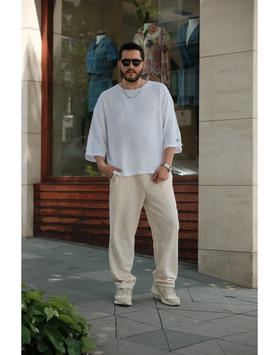 Keten GG Bej Pantolon