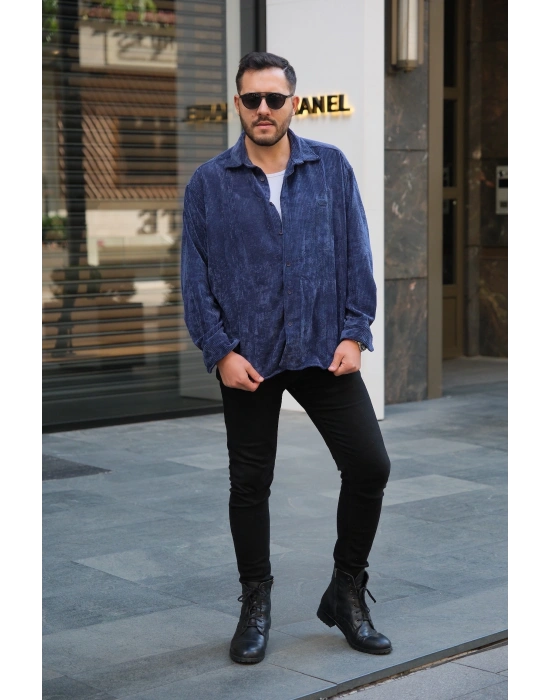 Lacivert Kadife Gömlek