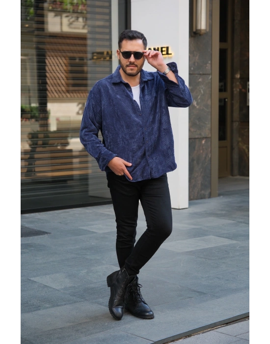 Lacivert Kadife Gömlek
